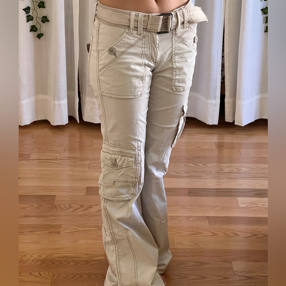 GARAGE Beige Flare Cargo Pants With Belt